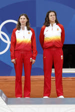 Podium of the women's tennis doubles