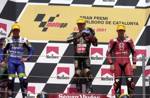 CECCHINELL-ELIAS-POGGIALI.- El piloto italiano Lucio Cecchinello (c), de Aprilia, ha ganado hoy la carrera de los 125 cc  del Gran Premio de Catalunya celebrado en el circuito de Montmeló