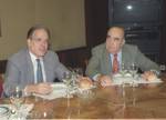 Madrid, 17-6-1996.- El presidente de la Agencia EFE, Miguel Angel Gozalo, junto al académico Fernando Lázaro Carreter, durante el almuerzo de trabajo celebrado en la Agencia EFE