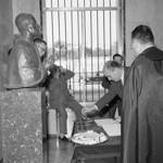 MUERTE PAPA PIO XII Madrid 10/10/1958.- El ministro secretario general del Movimiento, José Solís, firma en el libro de condolencias que se ha instalado en la Nunciatura Apostólica por la muerte, en la madrugada de ayer, del Papa Pio XII